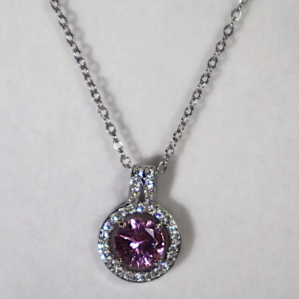 Swarovski Crystal Pink Halo Pendant Necklace Silver Plated Adjustable New